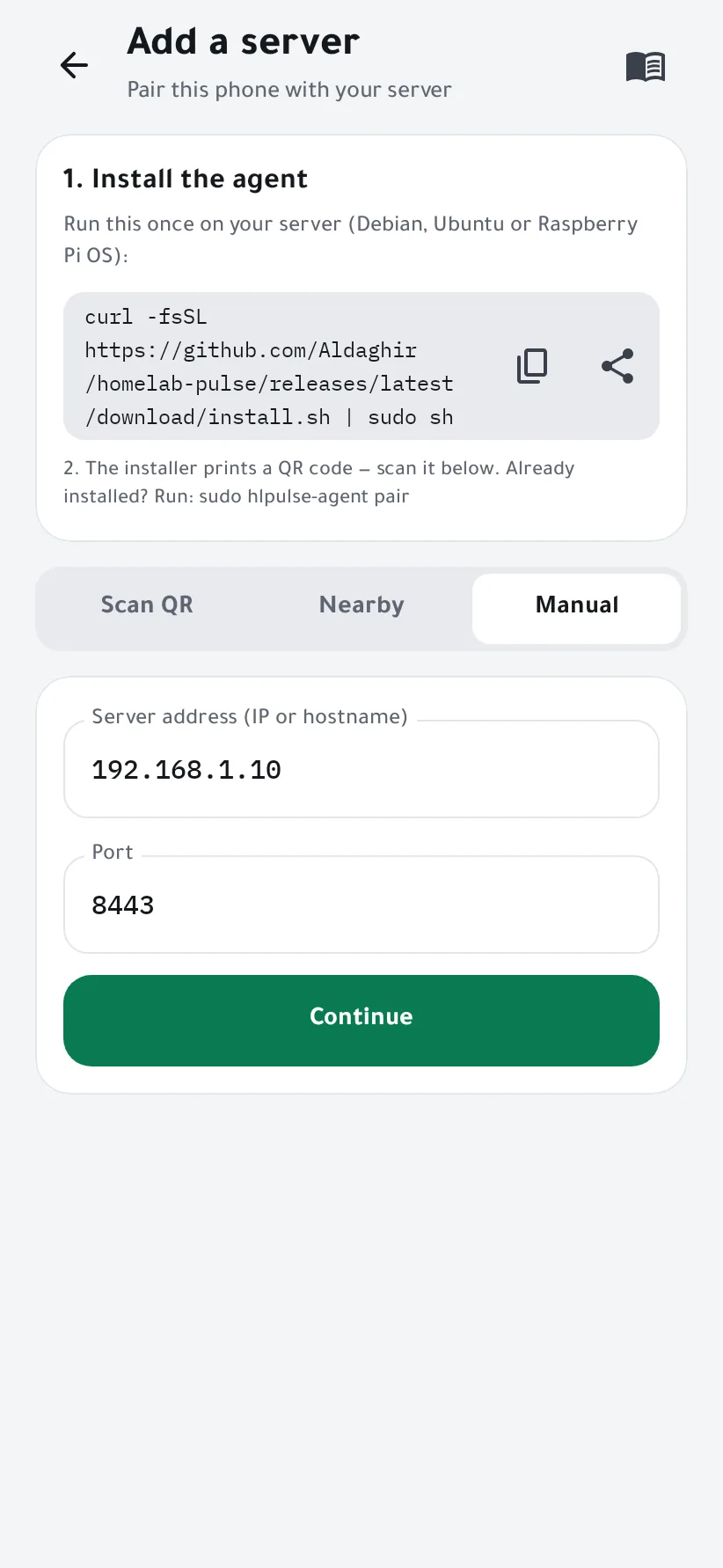 Manual: the server's address and port