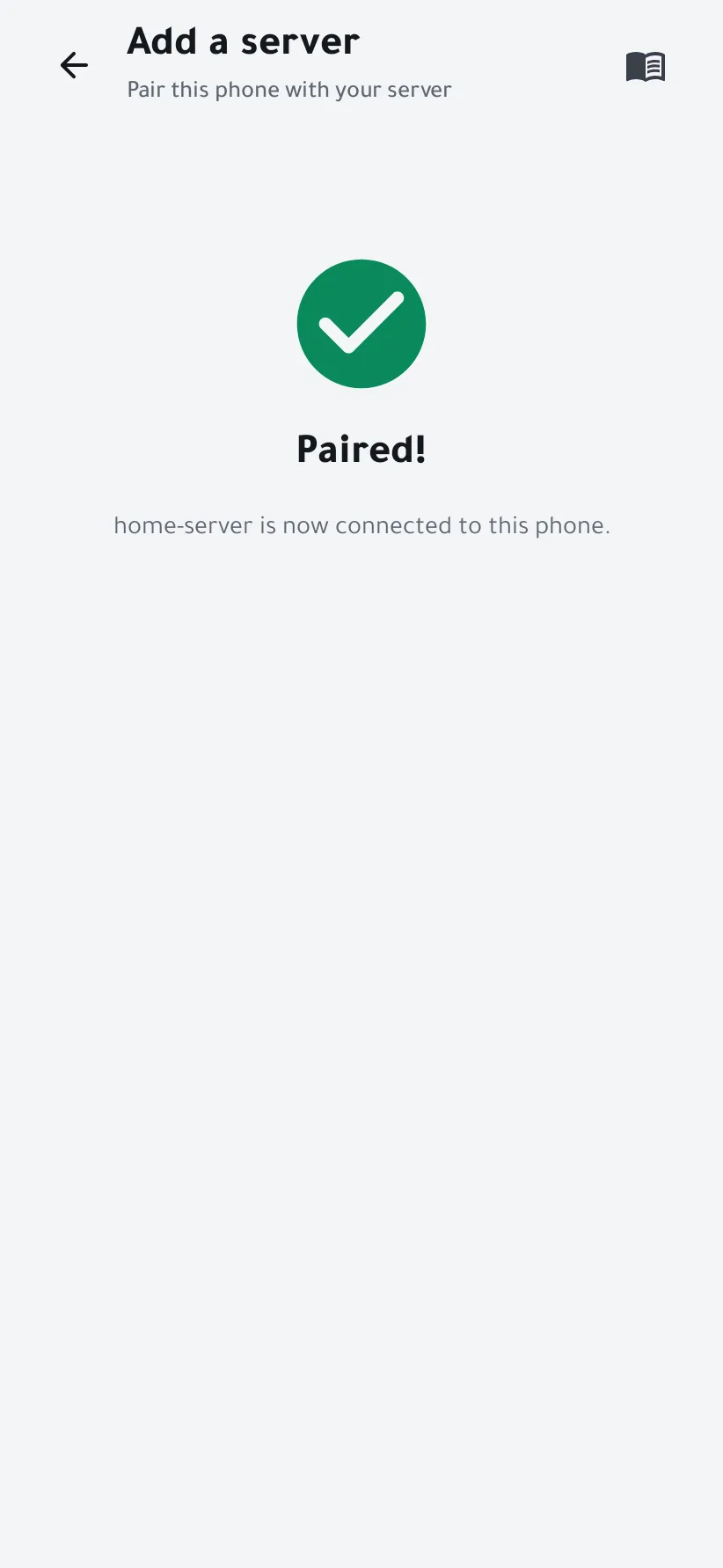 Paired: the server is now connected to this phone