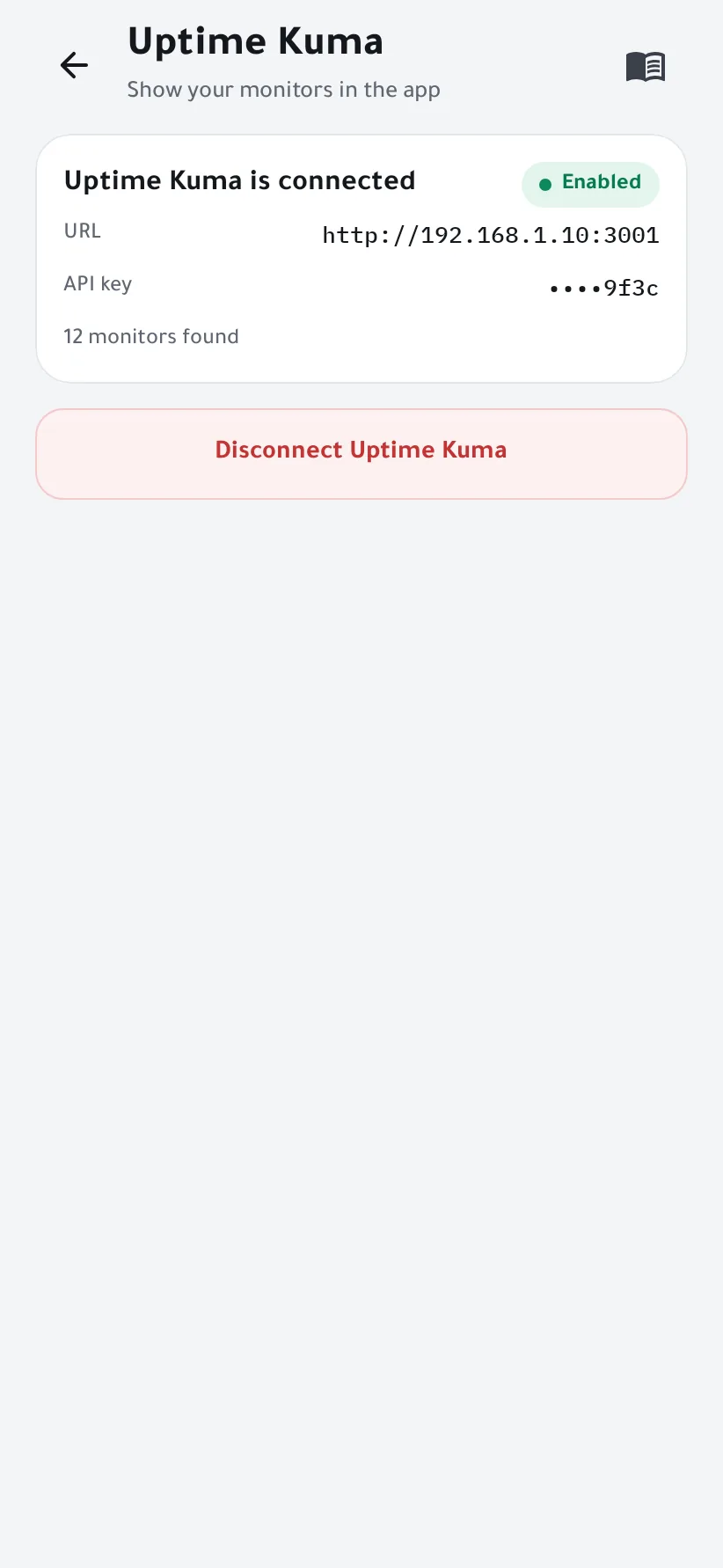 Uptime Kuma connected, with the number of monitors