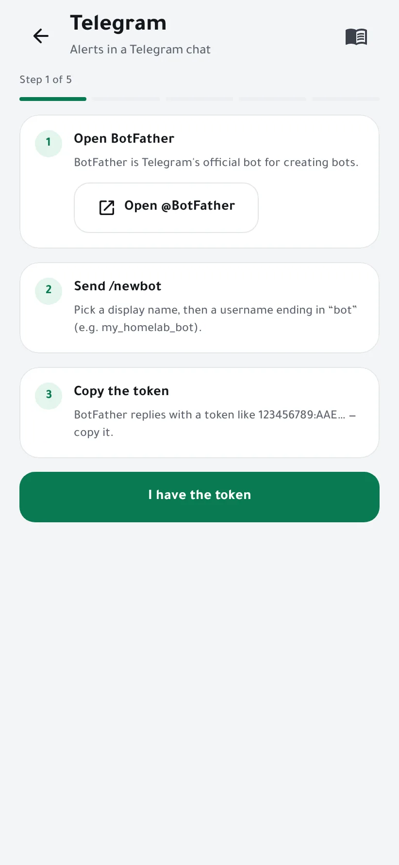 The three steps with BotFather