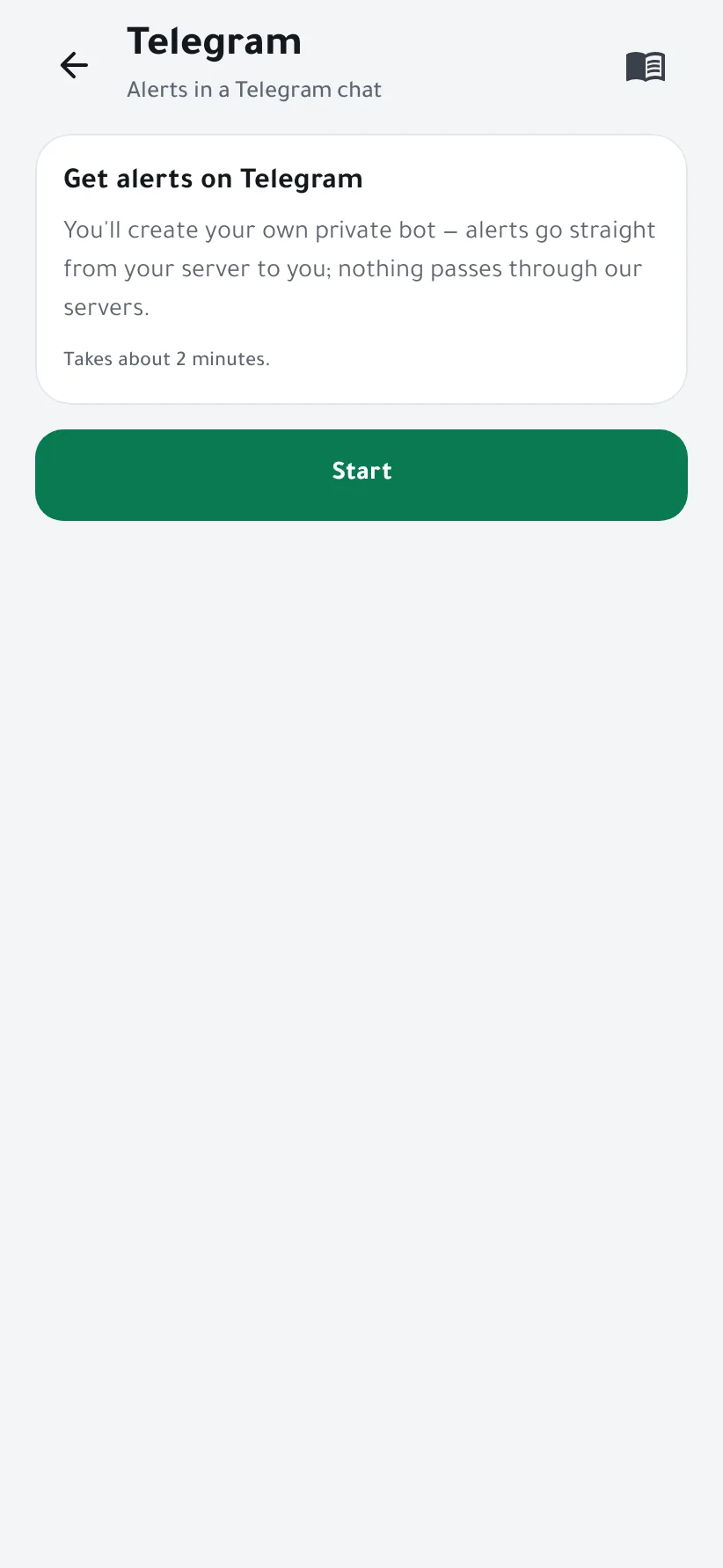 The Telegram wizard's first page