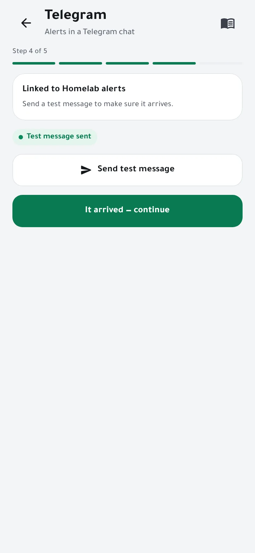 Chat linked and test message sent